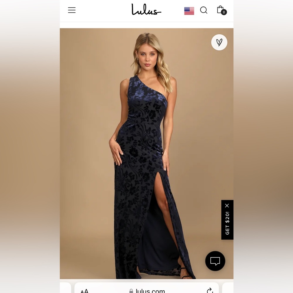 Marvelous Moi Navy Blue Burnout Velvet One-Shoulder Maxi Dress